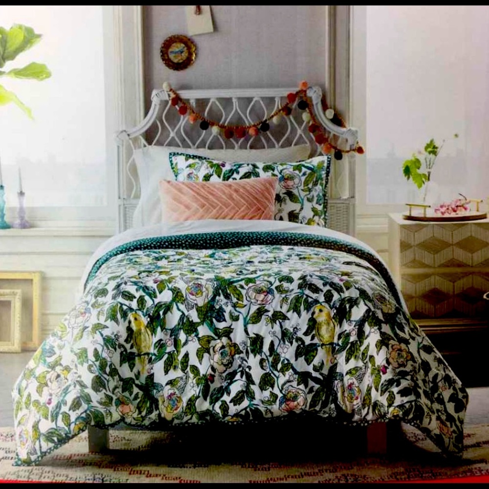 Opal House Tropical Vine Flowers & Parakeet Full Queen Bed Comforter Set